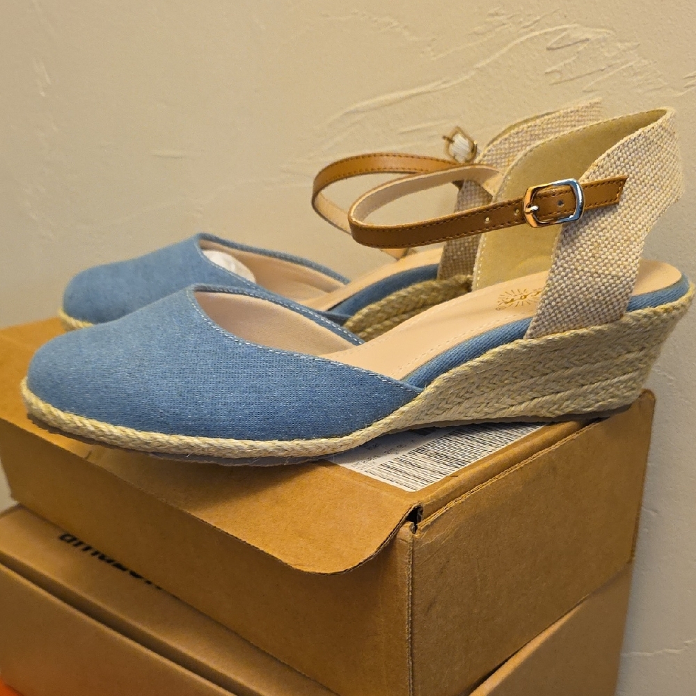 Stylish Blue Espadrille Wedge Sandals